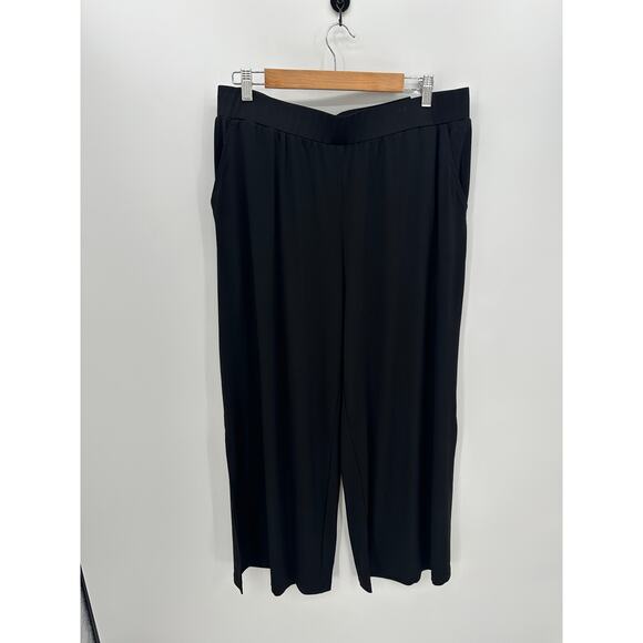 GILI Pants Womens LP Black Cropped Flare Wide Leg Pull On Stretch Waist Travel - Picture 1 of 8
